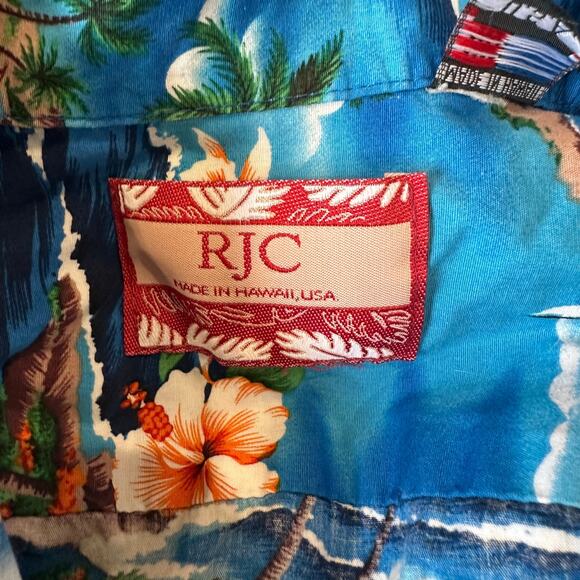 Hawaiian Shirt Blue Tropical Button Up Crop Top One Size Boxy Coconutgirl Unique - Picture 5 of 6
